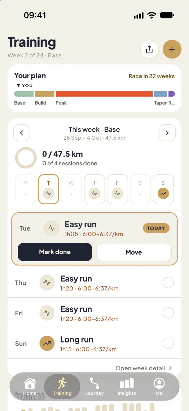 Run 42 Training screen